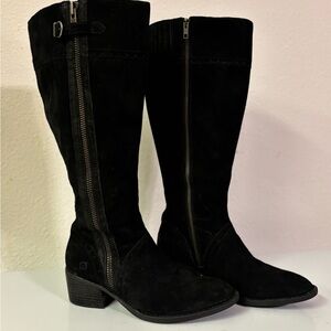 Born Crown Poly Equestrian Black Leather Suede Wide Calf Riding Boots 10 Women